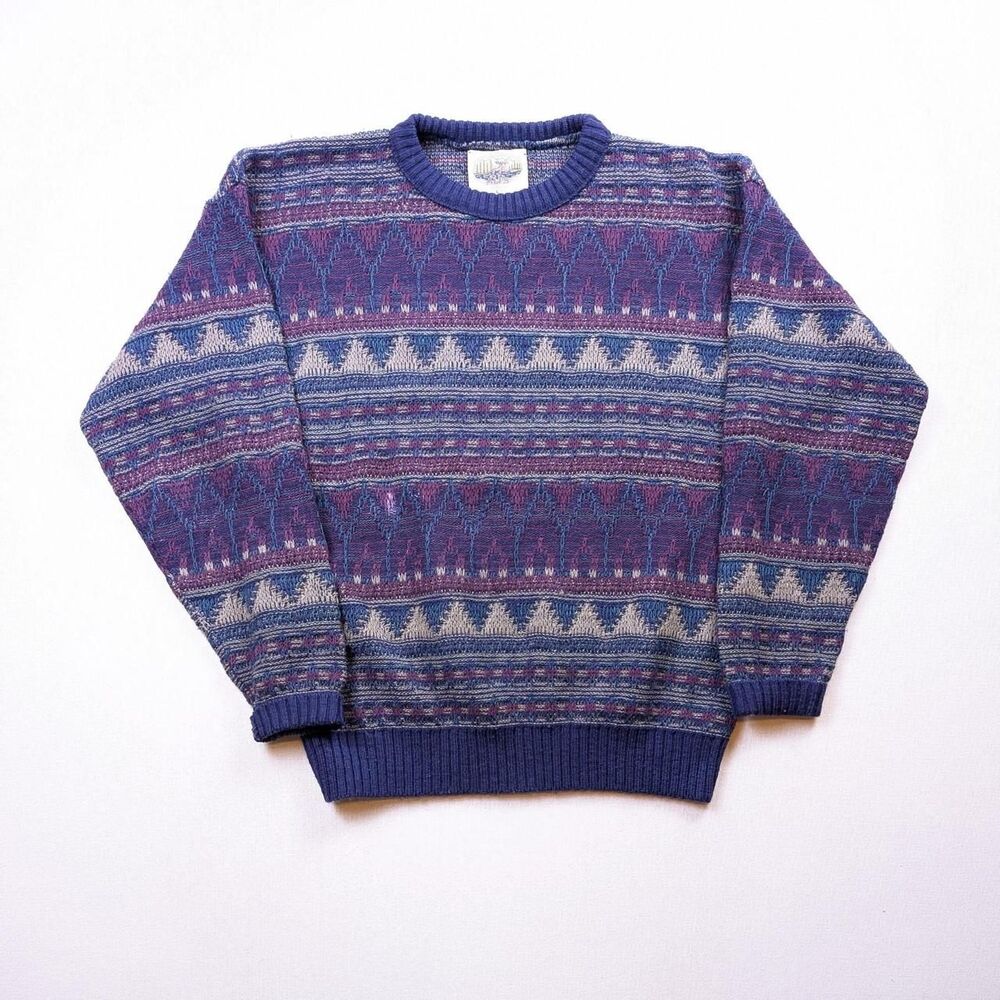 Vintage Alps Fair Isle Sweater Purple Blue Size Large Nordic Cozy Crewneck Sweat